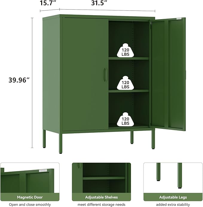 Metal Storage Cabinet with 2 Adjustable Shelves & 2 Doors