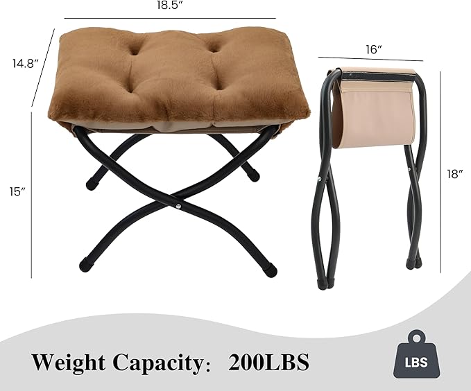 15"(H) Folding Ottoman, Set of 2, Foldable Footrest Stool, Small Foot Stool for Couch, Collapsible Foot Rest Ottoman for Sofa, Accent Padded Ottomans for Living Room, Bedroom, Brown