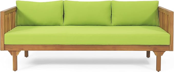 Christopher Knight Home Claremont Outdoor 3 Seater Daybed with Cushions - Acacia Wood - Teak/Green