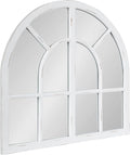 Kate and Laurel Boldmere Modern Farmhouse Wide Windowpane Arched Mirror; 30 x 29; White; Decorative Vintage Inspired Window Mirror for Farmhouse Wall Decor