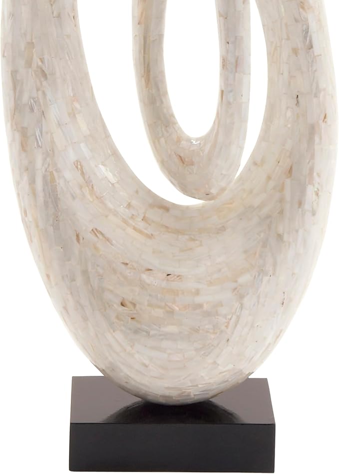 Deco 79 Mother of Pearl Shell Abstract Decorative Sculpture Swirl Home Decor Statue with Black Base, Accent Figurine 12" x 5" x 30", White