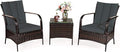 COSTWAY 3 Pieces Patio Rattan Furniture Set, Outdoor Conversation Chair Set with Coffee Table & 2 Cushions for Backyard, Porch, Poolside, Lawn, Garden, Grey