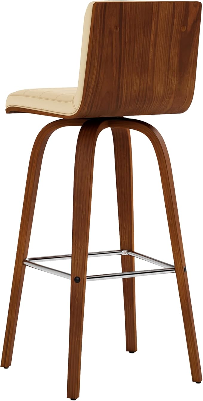 Vienna 30" Swivel Bar Stool in Walnut Wood Finish with Cream Faux Leather - Set of 4