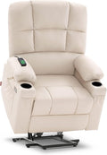 MCombo Medium Lay Flat Dual Motor Power Lift Recliner Chair Sofa with Massage and Heat for Elderly People, Infinite Position, Faux Leather 7679 (Cream White, Medium)