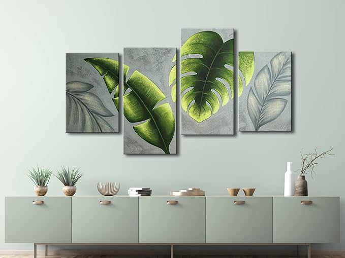 Wieco Art Large Botanical Paintings Wall Art on Canvas Abstract Green Leaves Canvas Wall Art for Living Room Bedroom Wall Decor Modern Artwork for Home Decorations