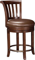 Howard Miller Ithaca Pub Chair – Traditional Swivel Bar Stool Distressed Wood & Leather Upholstery Antique Brass Footrest Non Return Swivel Comfortable Counter Height for Kitchen & Home Bar Stool