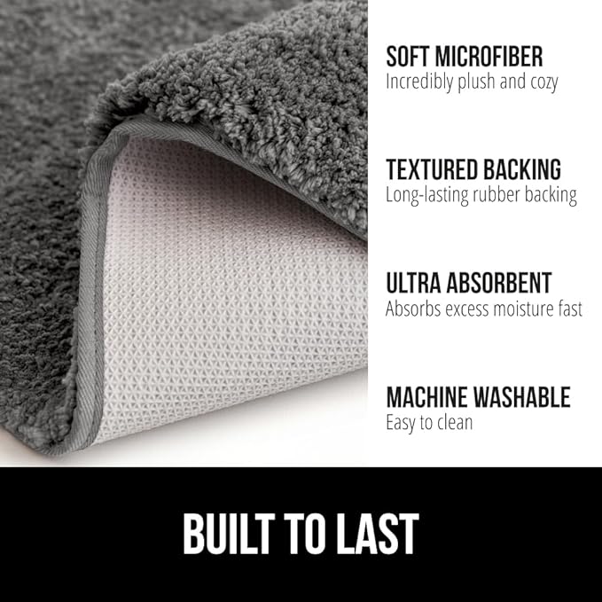 GORILLA GRIP Bathroom Rugs, 30x20, Ultra Soft Absorbent Mat, Thick Plush Bath Rug, Machine Washable, Microfiber Quick Dry, Mats for Shower, Bathtub and Floor, Home Decor Accessories, Charcoal