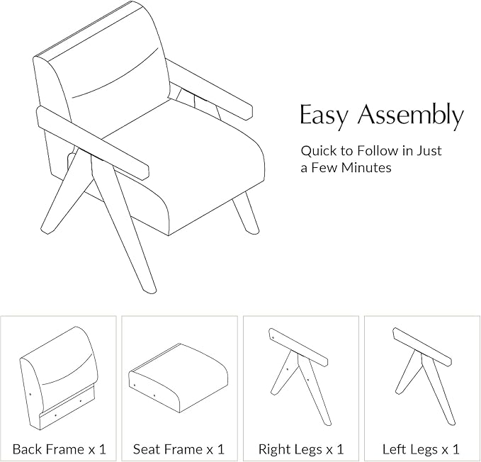 HULALA HOME Modern Accent Chair, Upholstered Arm Chair with Solid Wood Frame, Comfortable Padded Seat and Back, for Living Room, Bedroom, Ivory