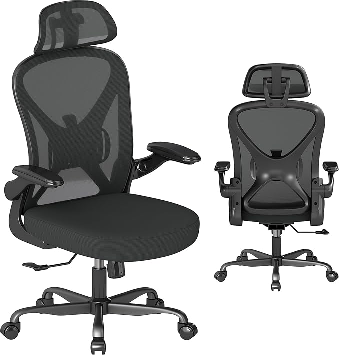 ZZH Ergonomic Office Chair Set of 10 with Adjustable Lumbar Support and Headrest, Mesh Home Office Desk Chair with Wheels and Flip-up Arms, Black