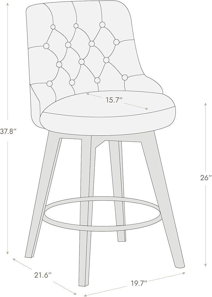 Watson & Whitely Counter Height Bar Stools, Performance Fabric Upholstered Modern Swivel Barstool with Back, Solid Wood Legs, 26" H Seat, Linen