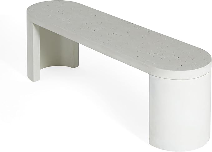 Christopher Knight Home Vicla 3 Pieces Durable Concrete Outdoor Dining Set with Stylish Terrazzo Finish, Patio Dining Table with 2 Benches, Oval Outdoor Patio Furniture Set with Pedestal Base, White