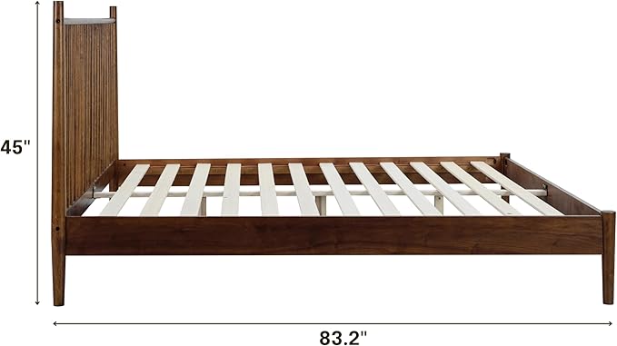 NTC Inno Wooden Bed Frame with Headboard, Solid Oak and Rubber Wood Foundation with Silent Slats and Wood Central Supports, 1000 Lb Capacity, Effortless Assembly, King - Dark Walnut