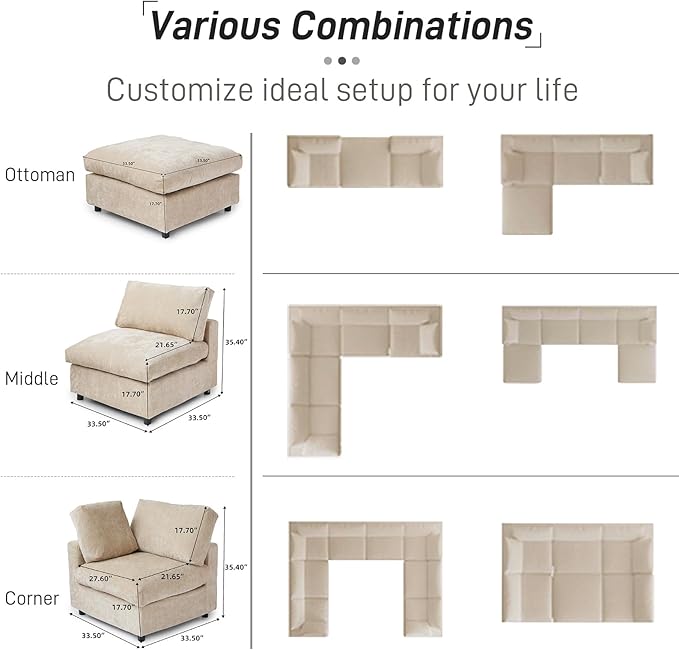 Cloud Sectional Couches for Living Room,100.5" Convertible L Shaped Couch with Ottoman, 4 Seater Modular Sectional Sofa,Deep Seater Furniture Sets,Khkai