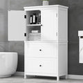 Polibi 43.3" H Storage Cabinet with 2 Doors, 2 Drawers, Adjustable Shelf, Wooden Linen Cabinet for Bathroom, Office, Kitchen, White