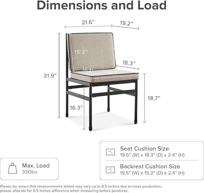 mopio Odelia Patio Chairs Set of 2, Outdoor Chair with Removable Cushions and Rust Free Metal Frame, Conversation Sets for Front Porch, Balcony, Apartments, Yard, Bistro (Dining Chair x4, Beige)
