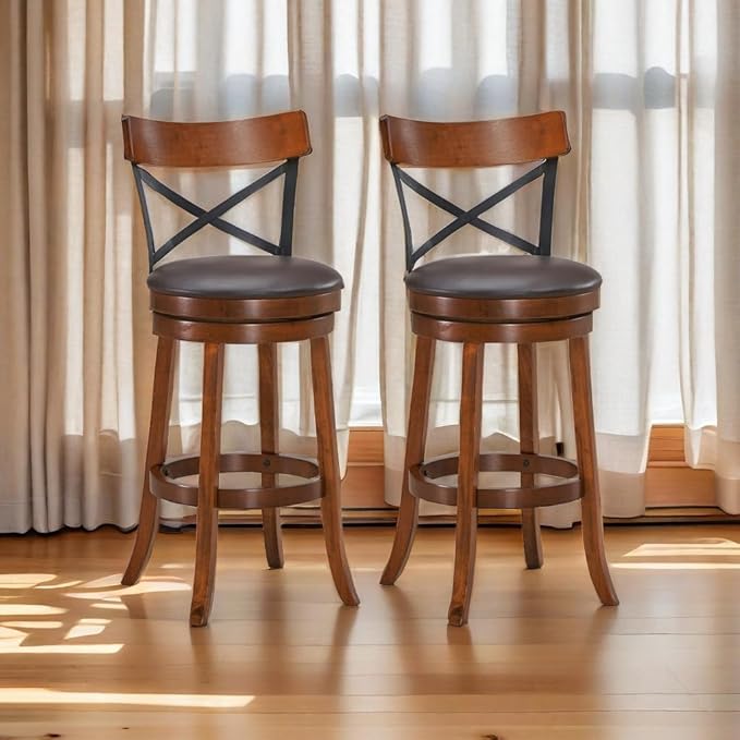 ERGOMASTER Swivel Counter Height Barstool 29 Inch Seat Height Bar Chair Cappuccino X Open Back （ 29 Inch,Set of 2）