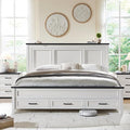 ACCOHOHO Farmhouse Queen Size Bed Frame with 52" Tall Headboard, Wood Platform Bedframe with Footboard and Storage Drawers, No Squeak, No Box Spring Needed, Off White