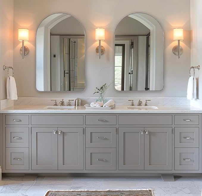 ANDY STAR Chrome Mirror, 22 x 35 Inch Arch Mirror in Stainless Steel Metal Frame, Chrome Arched Bathroom Mirror, Arch Top Rounded Corner 1 Inch Deep Set Design Wall Mount Hangs Vertical