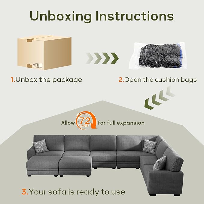 Wanderwell Oversized Modular Sectional Sofa, 9-Seater U Shaped Couches with Movable Ottoman,Corduroy Sectional Couch with Wide and Deep Seats Suitable for Living Room,Bedroom,Apartment (Grey, U-9)
