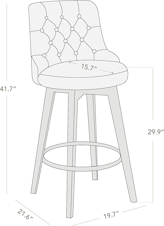 Watson & Whitely Bar Stools, 360° Swivel Upholstered Bar Stool with Back, 30" H Bar Height Barstools, Set of 2, Faux Leather in Stone Grey