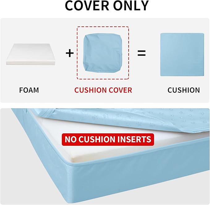 Easy-Going Waterproof Patio Cushion Covers ONLY Cover 22x22x4 inch 4 Pack Replacement Non-Slip Outdoor Seat Cushion Slipcover with Zipper. Light Blue