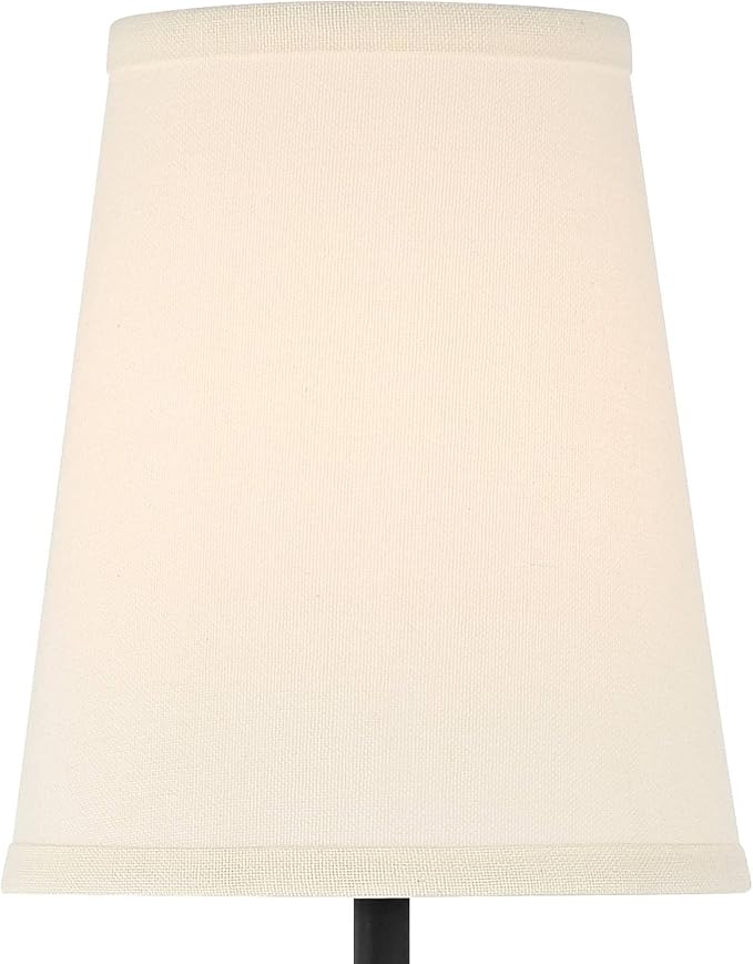 Possini Euro Design Elena Modern Wall Light Sconces Set of 2 Matte Black Metal Hardwired 6" Fixture Cream Linen Tall Drum Shade for Bedroom Living Family Room Home Hallway Dining