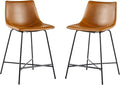 Walker Edison Xuma Modern Faux Leather Armless Low Back Counter Stool, Set of 2, Whiskey Brown