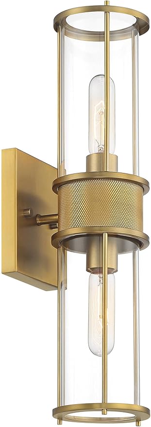Possini Euro Design Miranda Modern Wall Light Sconce Warm Brass Gold Hardwired 4 1/2" 2-Light Fixture Clear Glass Shades for Bedroom Bathroom Vanity Reading Living Room Hallway House Home Decor