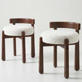 HNY Modern Boucle Ottoman Set of 2 Upholstered Vanity Chair with Solid Wood Legs, Cute Round Footrest for Bedroom & Living Room, White