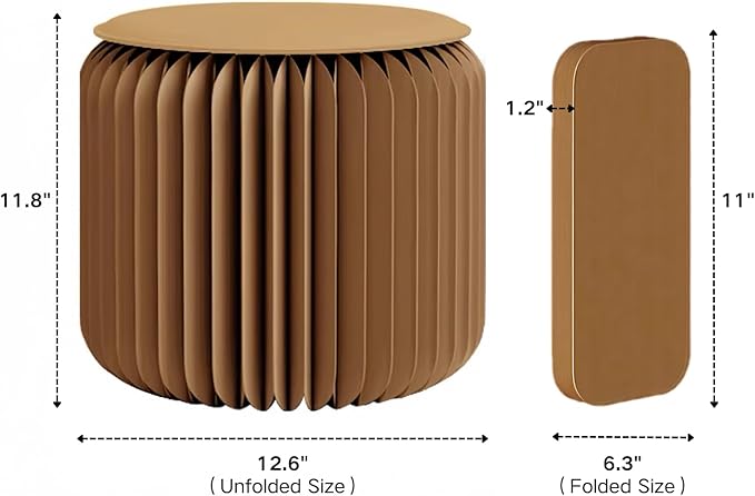 Folding Stool - 12Inch Home Furniture 660lb Load Capacity Foldable Paper Stool - Eco-Friendly Kraft Paper Honeycomb Design,Foldable to 1.2",Brown Modern Minimalist Stool for Living Room(Brown)