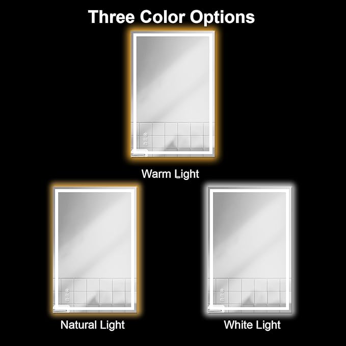 Awoco 48''x32'' LED Bathroom Mirror with Light, Lighted Vanity Mirror with Backlit and Front Light, Dimmable Anti-Fog Memory Function Lighted Mirror with 3 Colors for Bathroom Wall