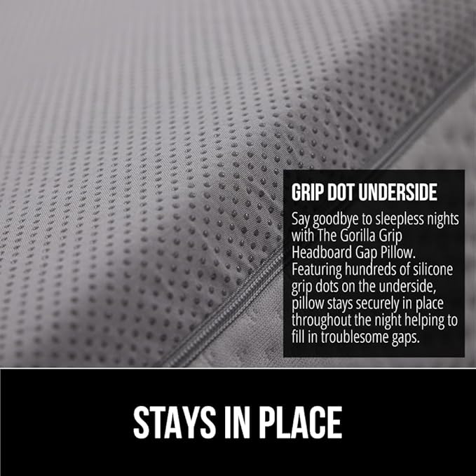 GORILLA GRIP Patent Pending Queen Bed Wedge Pillow Headboard Gap Filler, US Designed, Comfortable Supportive High Density Foam Pillows, Stay in Place Gripping Dots, Wedges Between Mattress, Soft Gray