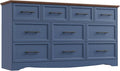 Blue Farmhouse Dresser for Bedroom, 10 Chest of Drawers, 59" Wide Chest of Drawers with Brushed Metal Handle, Wood Closet Organizers and Storage Cabinet for Bedroom, Living Room, Hallway