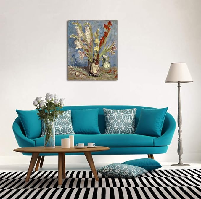 Wieco Art Vase with Gladioli and China Asters Large Modern Floral Giclee Canvas Prints Wall Art by Van Gogh Famous Artwork Oil Paintings Reproduction Abstract Flowers Pictures for Office Decor