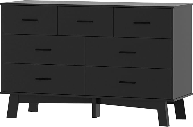 Dresser for Bedroom with 7-Drawer, 47.2" Wide Modern Chest of Drawers with Metal Handles, X-Shape Base & Adjustable Center Leg, Anti-Tip Closet Organizers and Storage