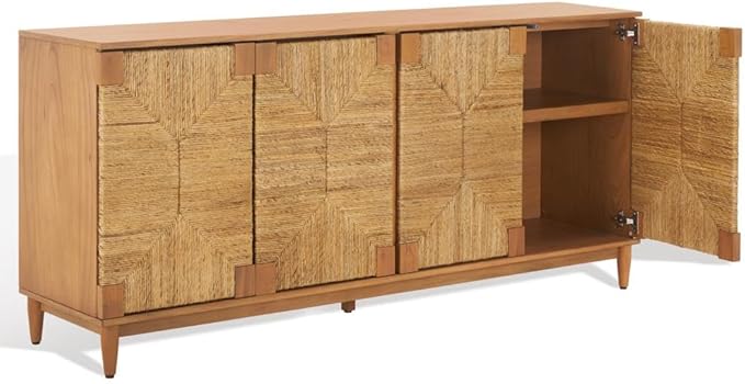 SAFAVIEH Couture Collection Roseanne Natural Banana Stem 4-Door Sideboard Buffet Storage Table, Ideal for Dining Room, Living Room, Entryway, Bedroom, Home Office