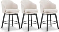 Counter Height Barstools 26 inch Upholstered Swivel Bar Stools with Back and Wood Legs for Kitchen Island,Set of 3,Beige Fabric