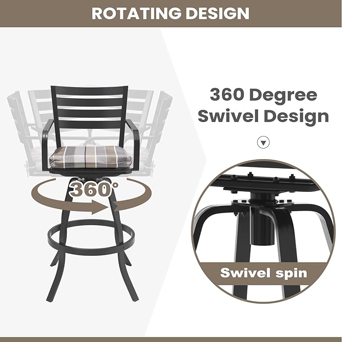 Pellebant Outdoor Swivel Barstools Set of 6, Aluminum 29.5" Bar Height Stool Chairs with Back & Footrest,Rust-Proof Tall Patio Bar Stools for Deck Lawn Garden,Milano Char