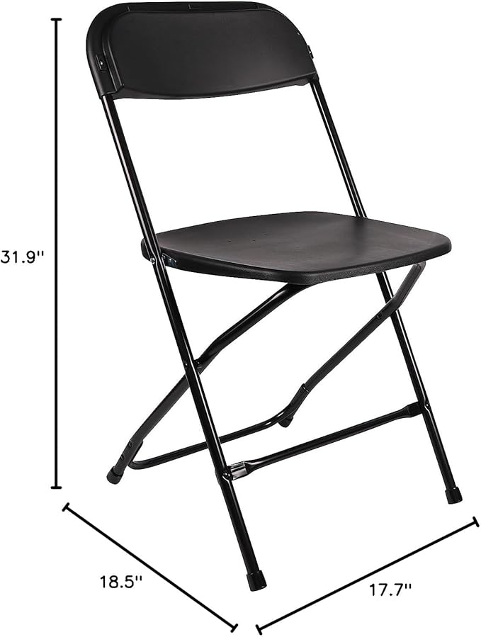 BTEXPERT Set of 2,Black Plastic Folding Chair Steel Frame Commercial High Capacity Event Chair Lightweight Set for Office Wedding Party Picnic Kitchen Dining Church School