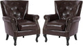 MOJAY PU Leather Accent Chair Set of 2, Modern Armchair Living Room Chair, Upholstered Club Chair with Rivet Trim, Mid-Century Sofa Chair with Sturdy Wood Legs for Bedroom (Caramel)