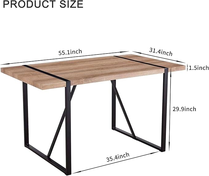 55'' Dining Table for 4-6, Wood Kitchen Table with Metal Legs, Dinner Table for 4-6 for Home Dining Room Living Room