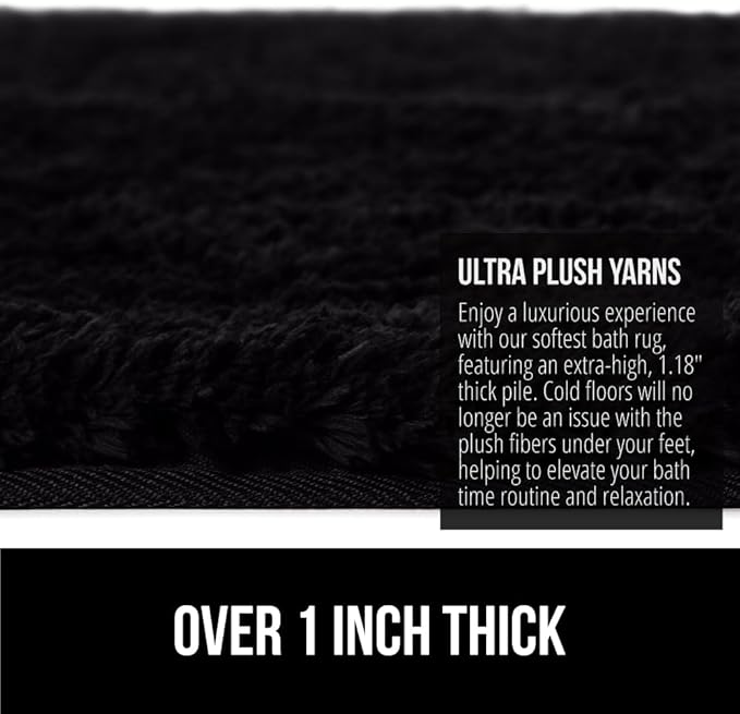 GORILLA GRIP Bathroom Rugs, 42x24, Ultra Soft Absorbent Mat, Thick Plush Bath Rug, Machine Washable, Microfiber Quick Dry, Mats for Shower, Bathtub and Floor, Home Decor Accessories, Black