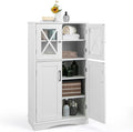 Giantex Bathroom Floor Storage Cabinet - Linen Floor Cabinet with Doors and Adjustable Shelves, Freestanding Side Storage Organizer for Bathroom, Living Room, Entryway, Kitchen Storage Unit (White)