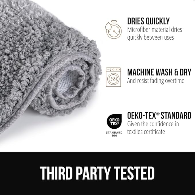 GORILLA GRIP Ultra Soft Plush Bathroom Rugs with Textured Rubber Backing, 34 x 24 Absorbent Quick Dry Bath Mat, Machine Washable Shower Mats, Home Décor Accessories Bathmat Rug Essentials, Light Blue