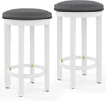 COSTWAY Upholstered Bar Stools Set of 2, 25” Counter Height Bar Chairs with Padded Cushion & Wooden Frame, Faux Leather Backless Stools for Kitchen, Dining Room, Pub, White + Grey