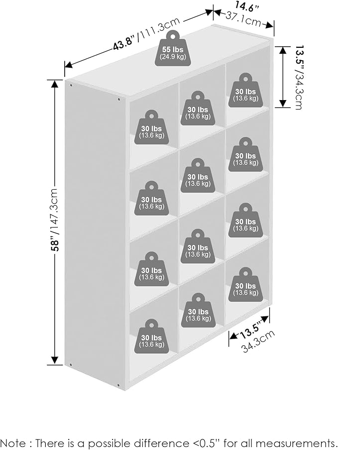 Furinno Cubic Closet Organizers and Storage, 12-Cube Closet Organizer, Open Shelf Closet Storage, Extra Thick Frame for Wardrobe, Bedroom, Living Room, White