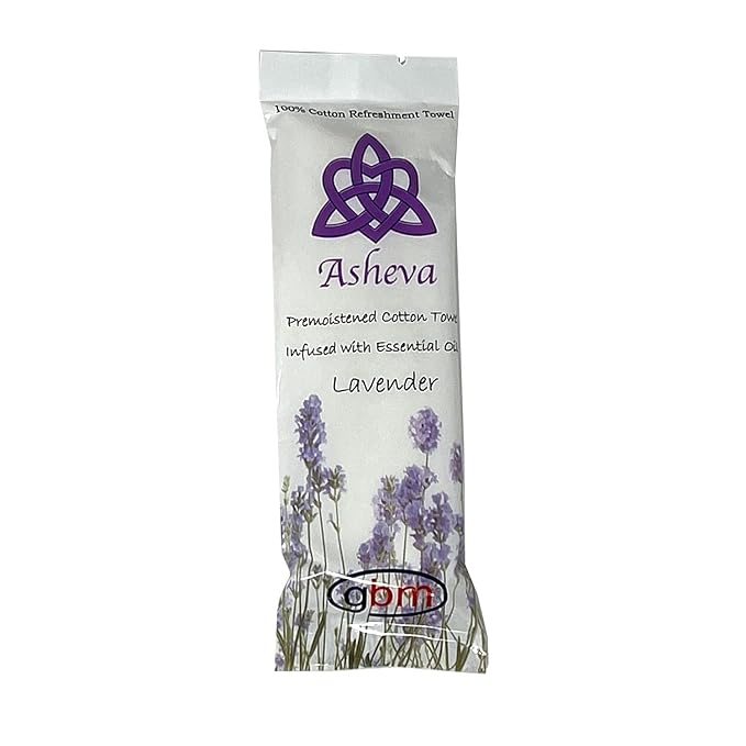 Asheva 8" x 9" Individually Wrapped Oshibori Disposable Towels - Luxurious Moist Cotton Hot/Cold Refreshment Towel - Lavender, Lemon, or Tea Tree Scents - Perfect for Spa, Travel, Dining & Events