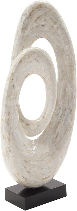 Deco 79 Mother of Pearl Shell Abstract Decorative Sculpture Swirl Home Decor Statue with Black Base, Accent Figurine 12" x 5" x 30", White