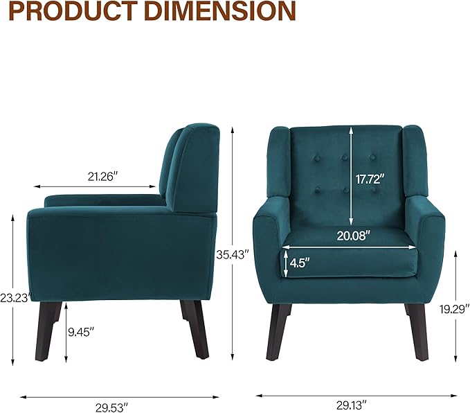 Lumibee Accent Chair, Modern Velevet Armchair for Living Room, Comfy Upholstered Arm Chair Tufted for Indoor Bedroom Office Room (Blue Velvet)