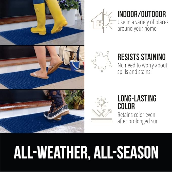 GORILLA GRIP Front Door Mat, 47x35, Indoor Outdoor Ultra Absorbent HydroAbsorb Doormat, Absorbs Up to 6 Cups of Water, Stain and Fade Resistant, Rubber Backing Doormats, Captures Dirt, Blue